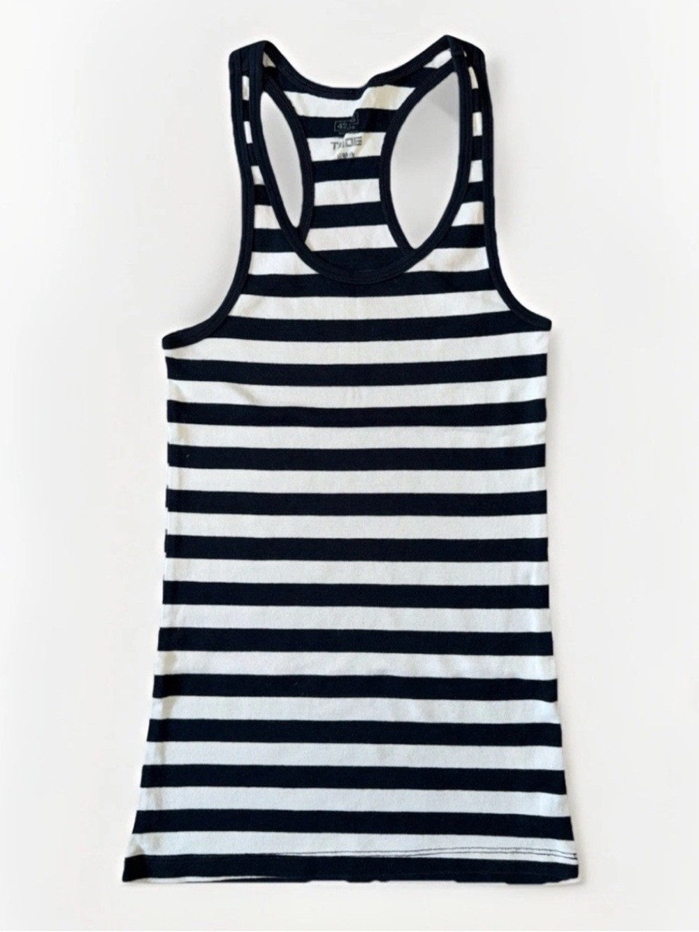 Women Sz XS Striped Black White Racerback Tank Top Cotton Tight Fit Sleeveless